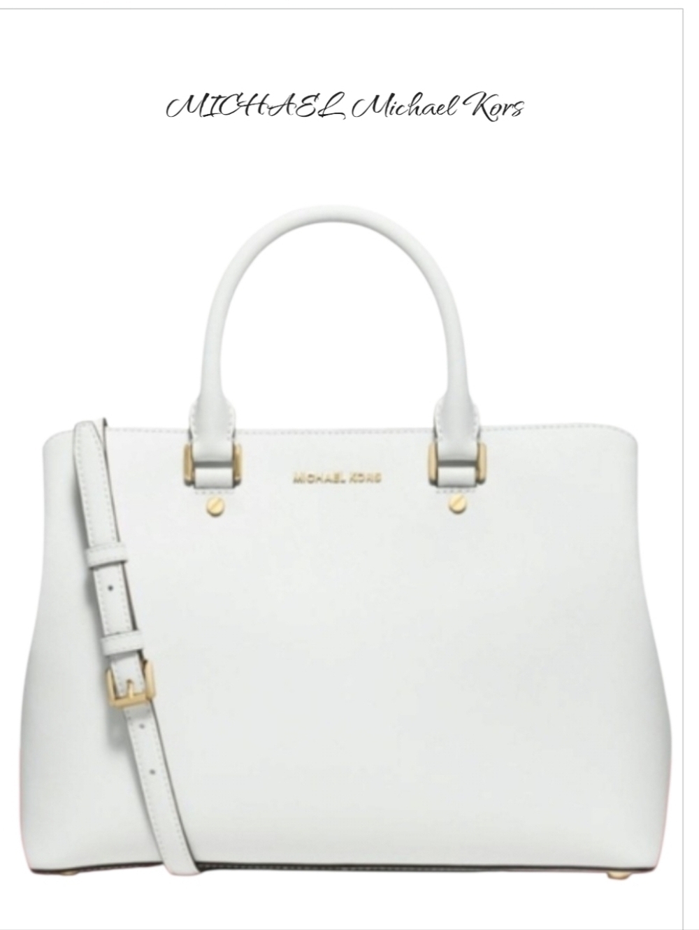 Michael Kors Savannah Medium Saffiano Leather Satchel White